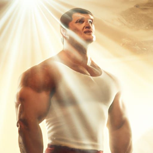 Epic Muscleman Illuminated by Sun Rays