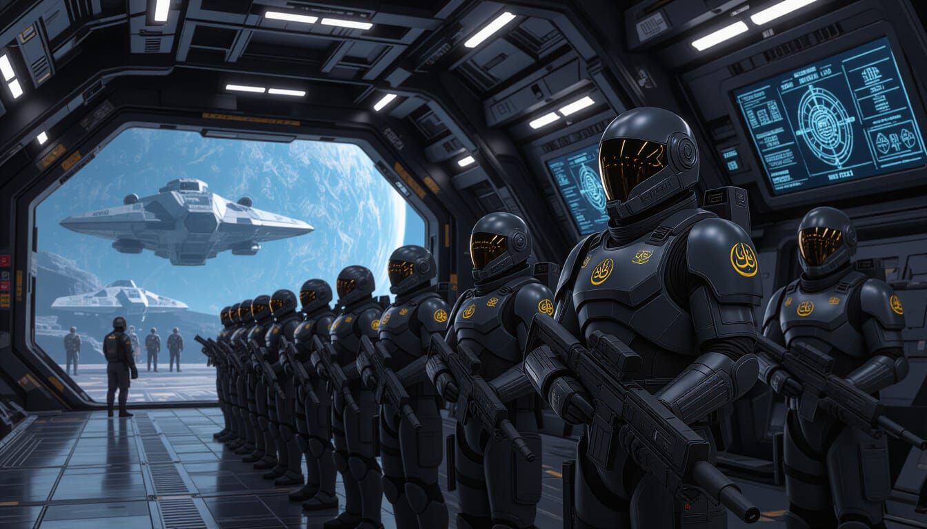 Muslim Space Marines Prepare for Battle in Hangar Bay
