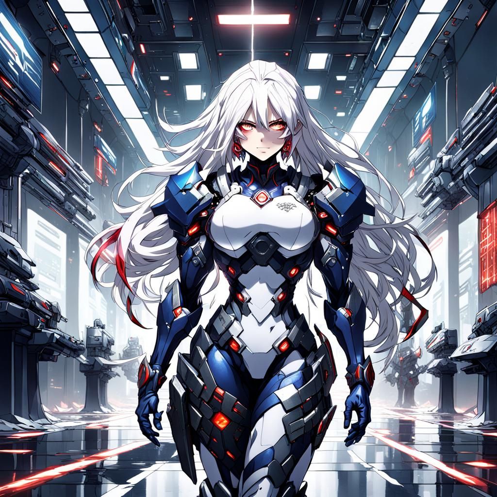 Anime Muscle Cyborg Girl in Futuristic Lab
