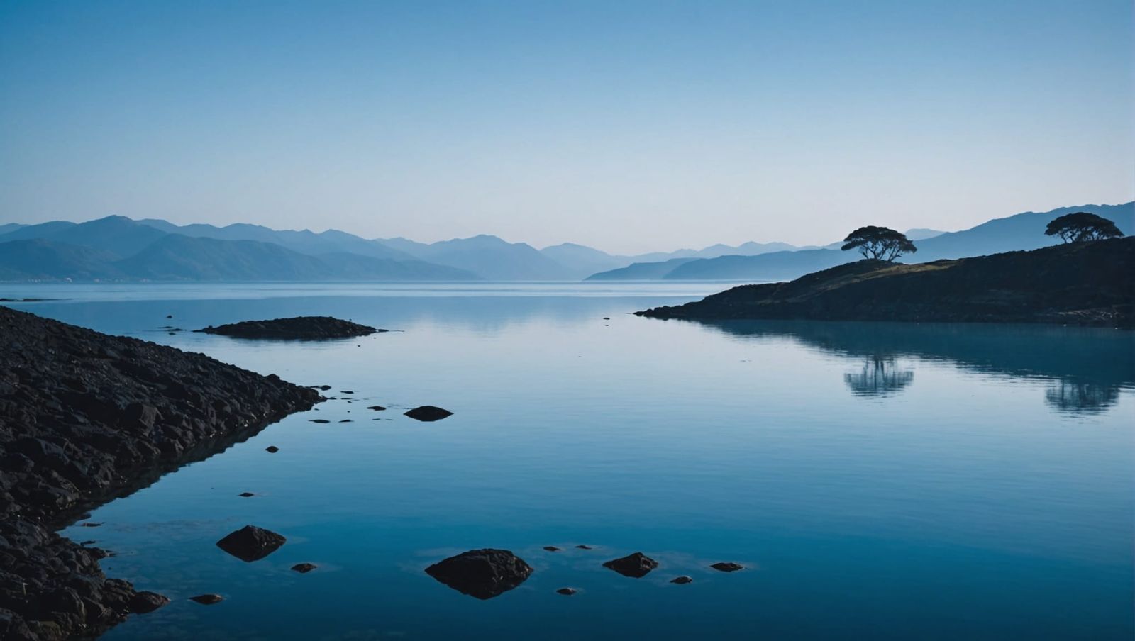 Monochromatic Blue Landscape: A Study in Serenity