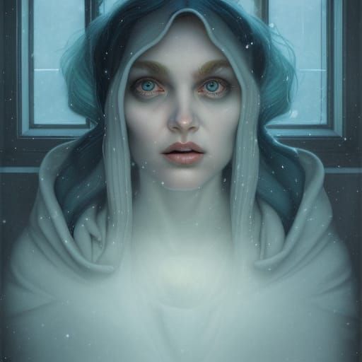 Eerie Ghost at Winter Window in Comics Art