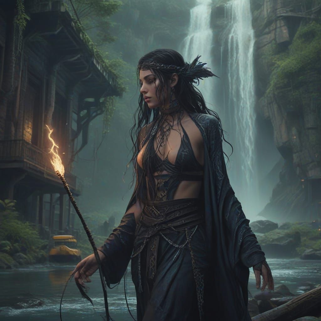 Ink Sorceress Weaves Dark Magic in Ancient Library