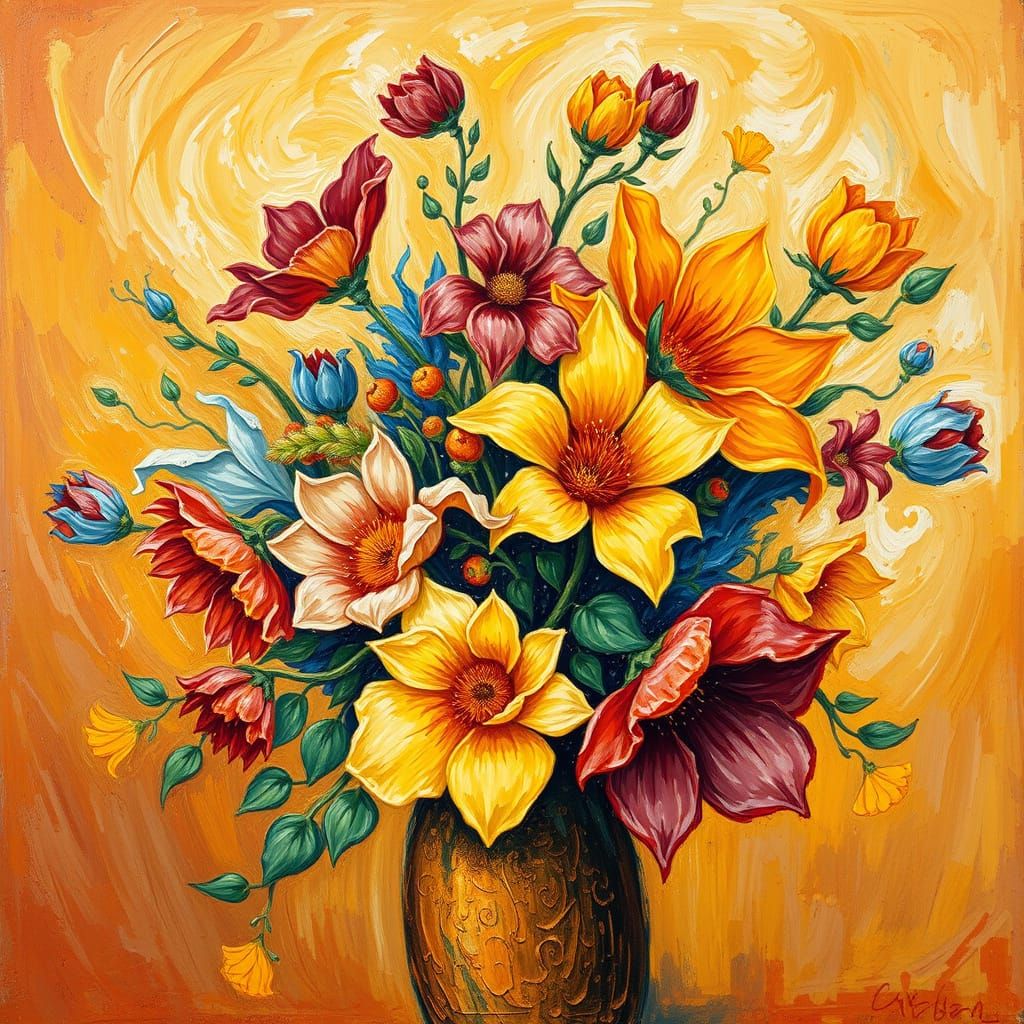 Expressive Floral Dance in Vibrant Impasto