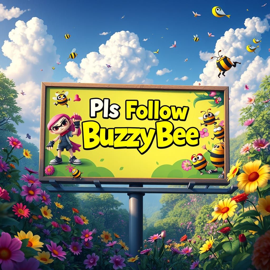 Vibrant Fantasy Billboard with Splatoon Characters and Buzzy...