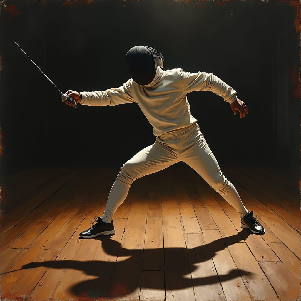 Dramatic Black Fencer Defies Shadowy Opponent with Masterful...