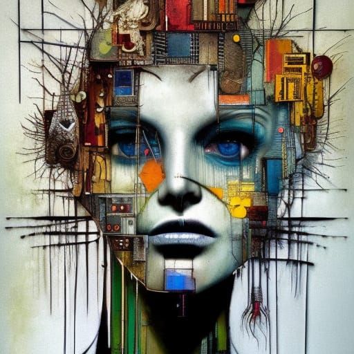 Geometric Portrait of Enraged Woman with Bioluminescence