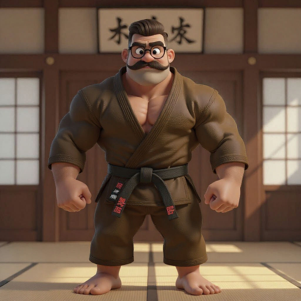 Muscular Bodybuilder in Judo Gi: Pixar-Style 3D Art