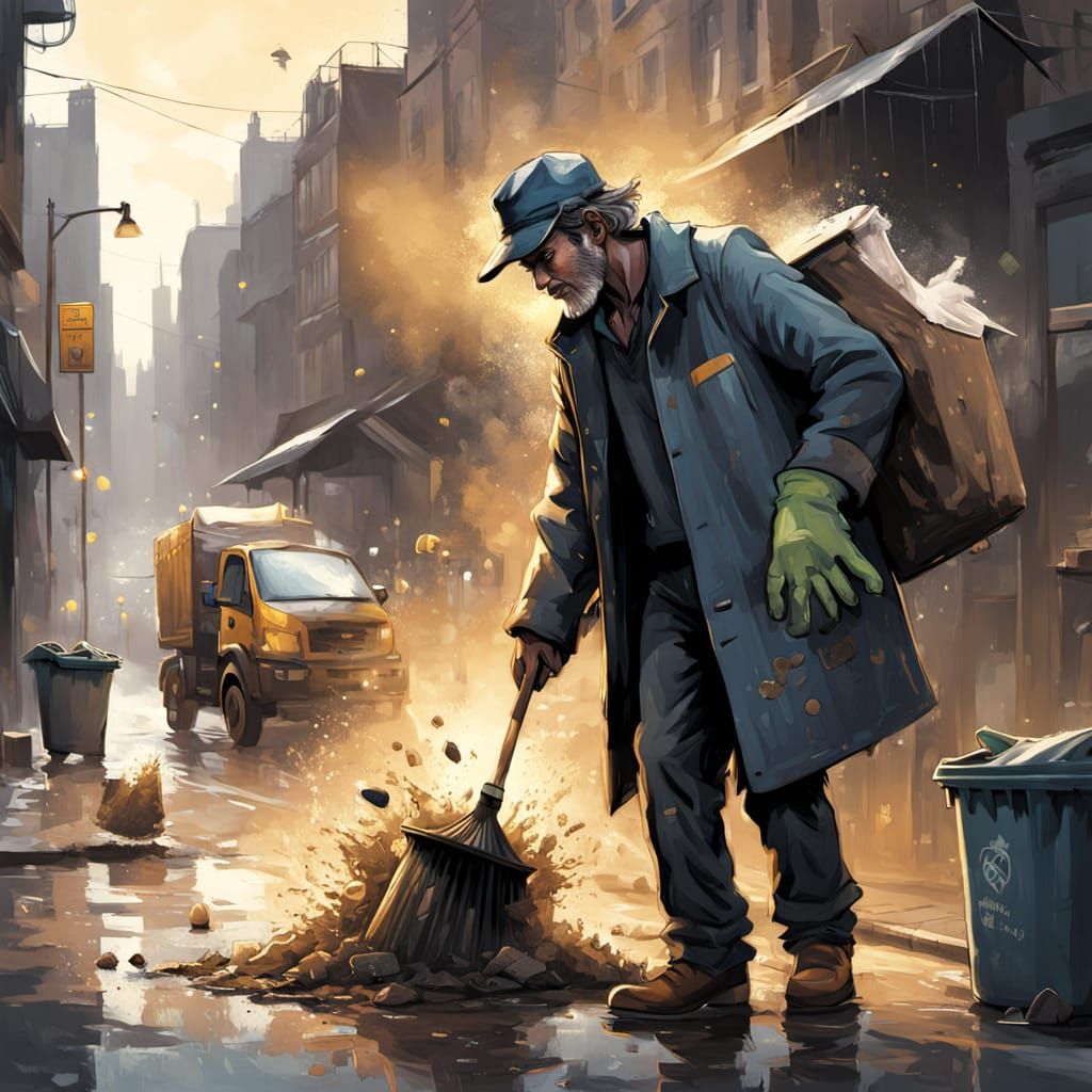 Concept Art of a Dustman Collecting Rubbish in Gritty Urban ...