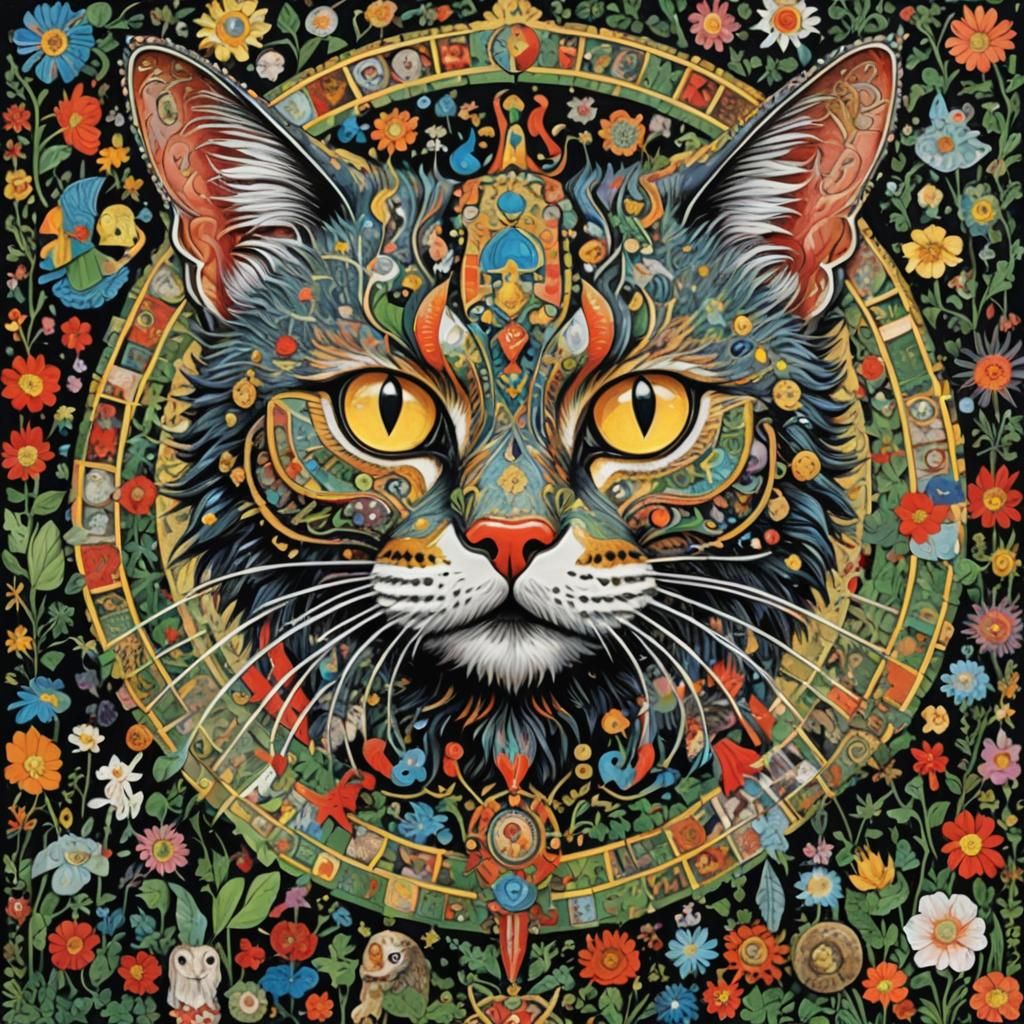 Mythical Cat in Outsider Art Style