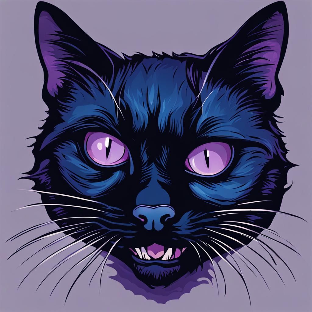 Menacing Black Cat Gothic Illustration