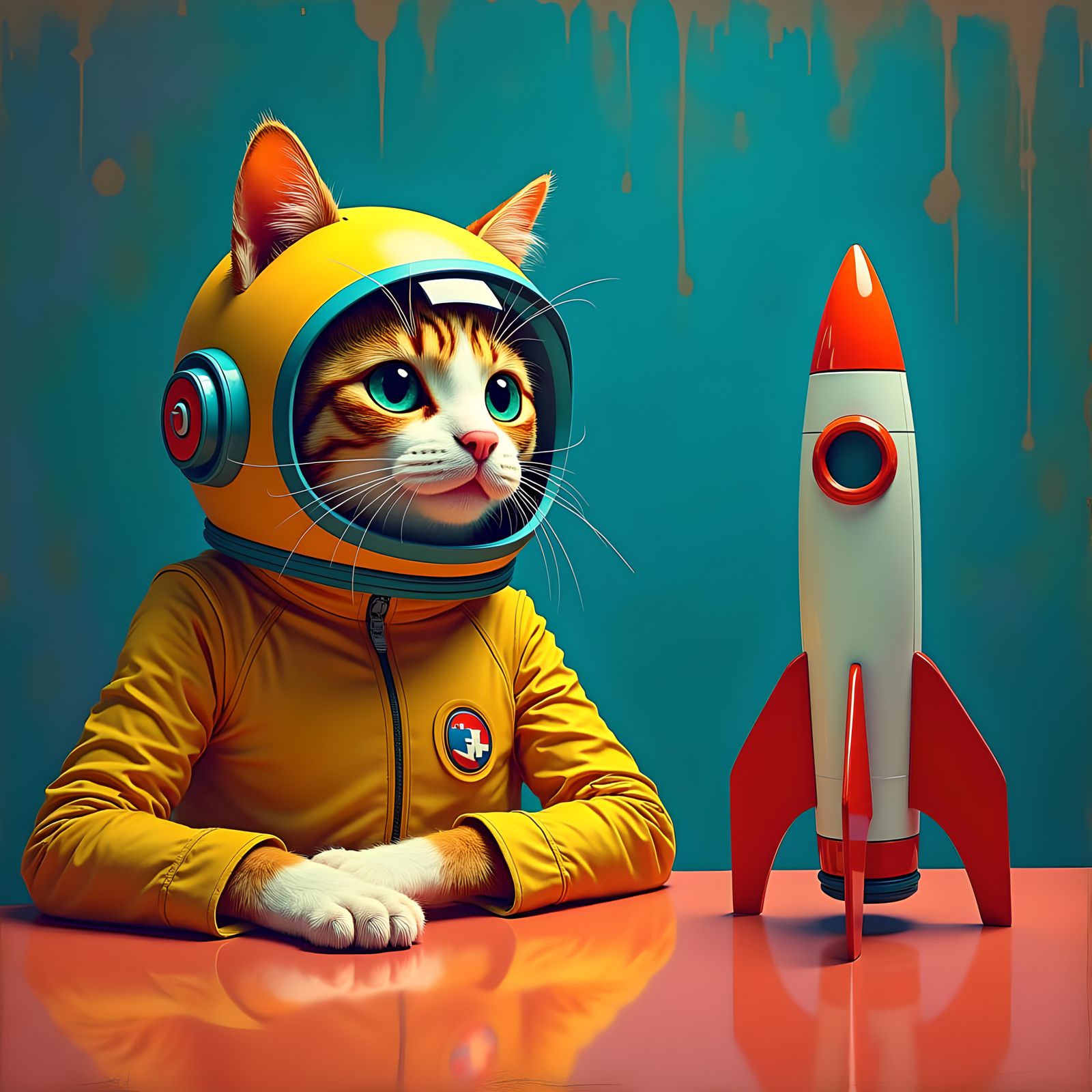 Cat Astronaut in Pop-Surrealist Manga Style