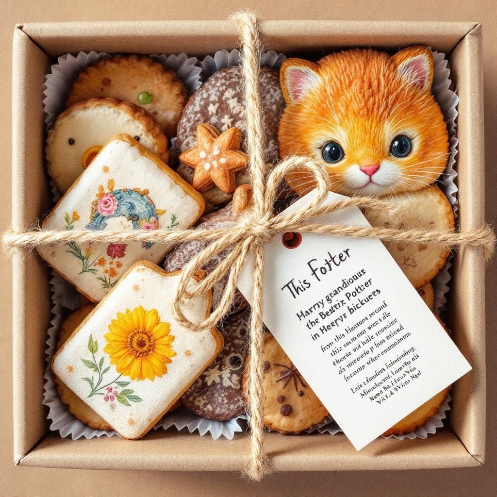 Rustic Biscuits in Gift Box, Watercolor Folk Art