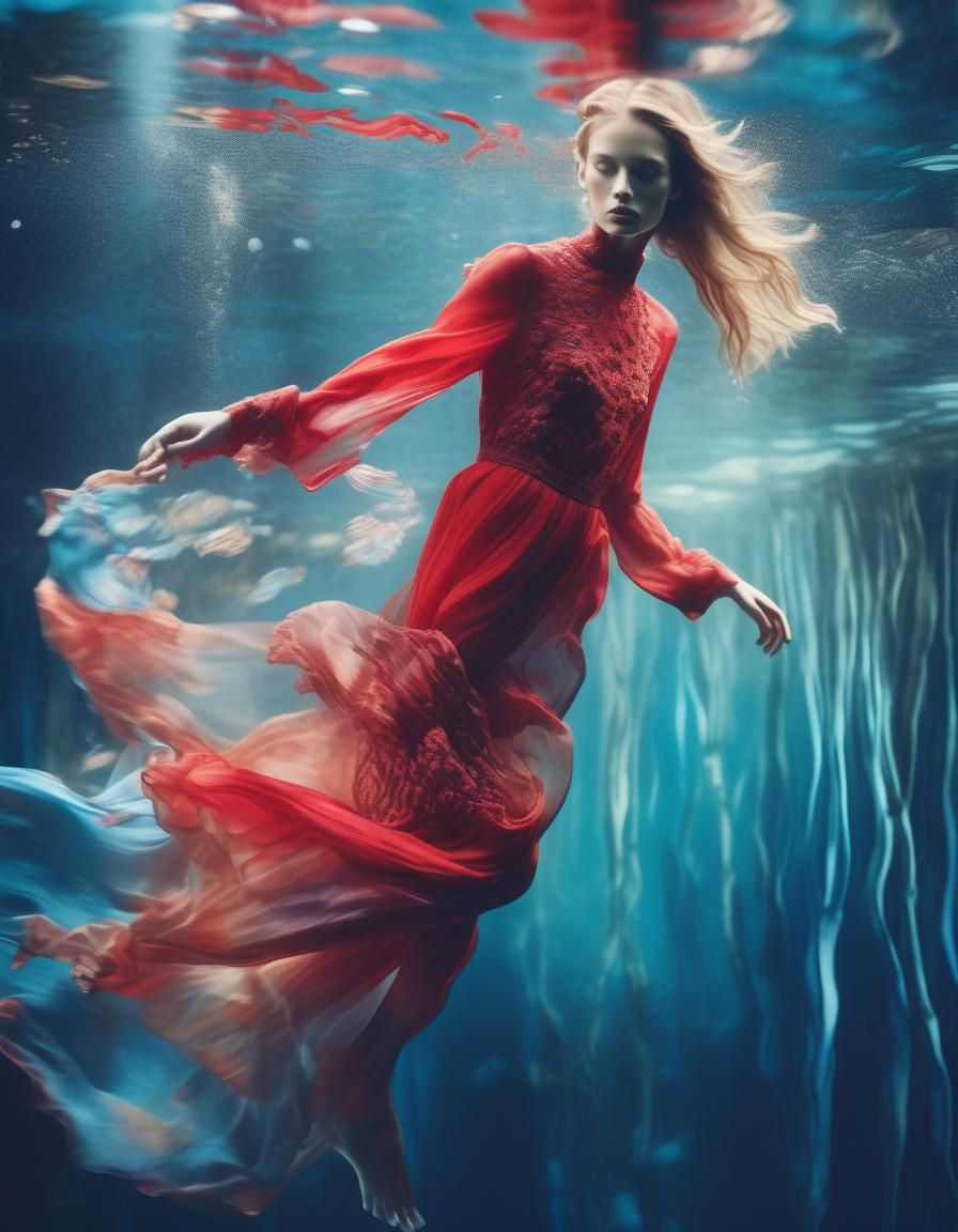 Ethereal Underwater Fashion Photography with Vibrant Colors