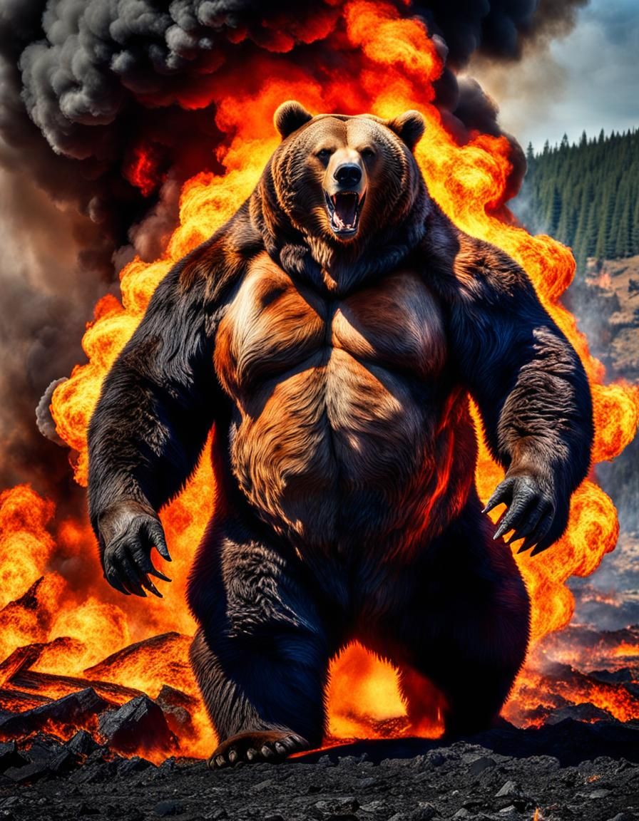 Demonic Fire Bear Leaping from Hell in Hyperrealistic CGI