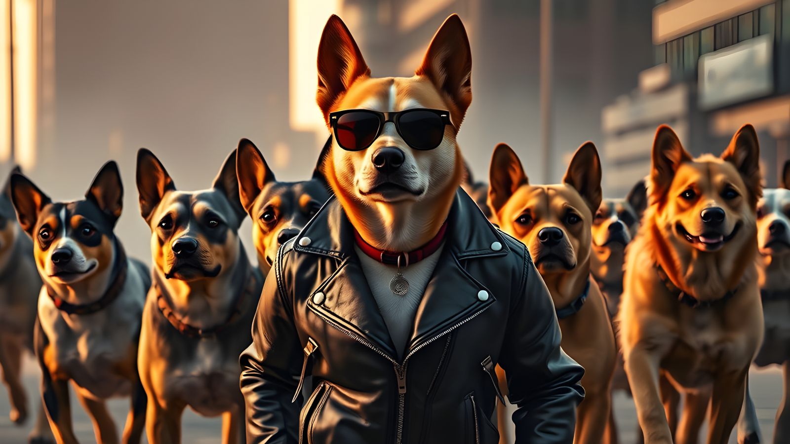 Cool Dog Leading His Gang, Hyperrealistic Image