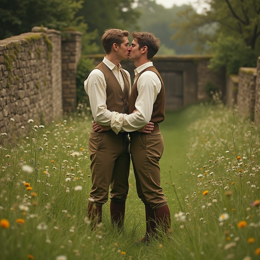 Romantic Countryside Kiss: Early 20th Century Aesthetic