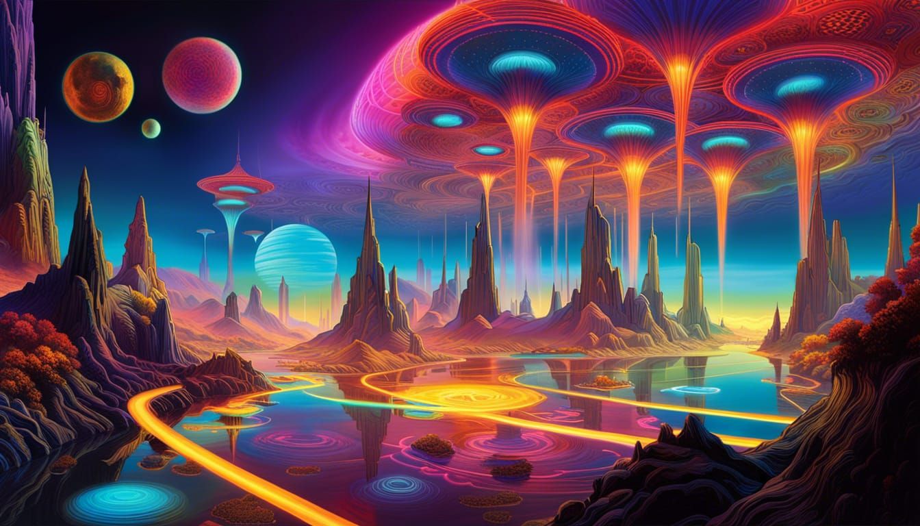 Exotic Alien Planet with Floating Islands and Neon Clouds