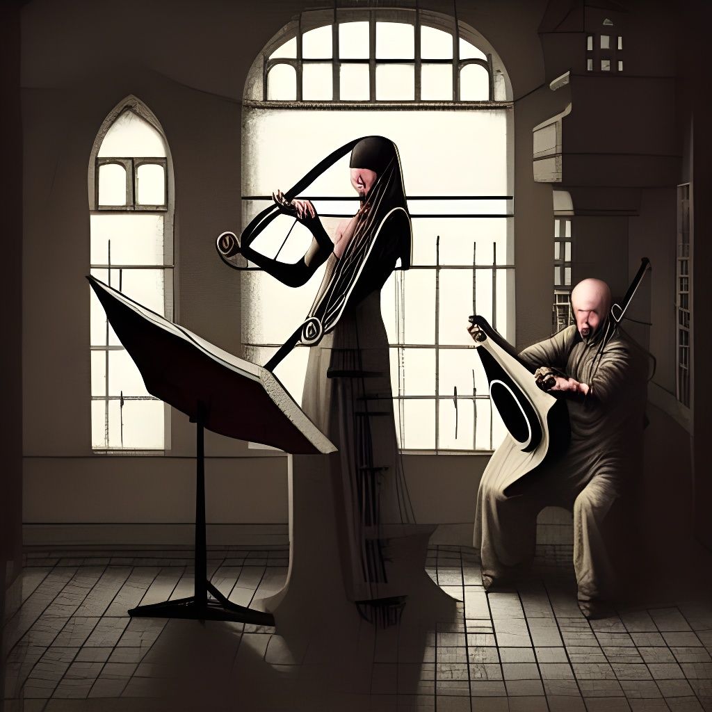 Woman Playing Theorbo in Cyberpunk Illustration
