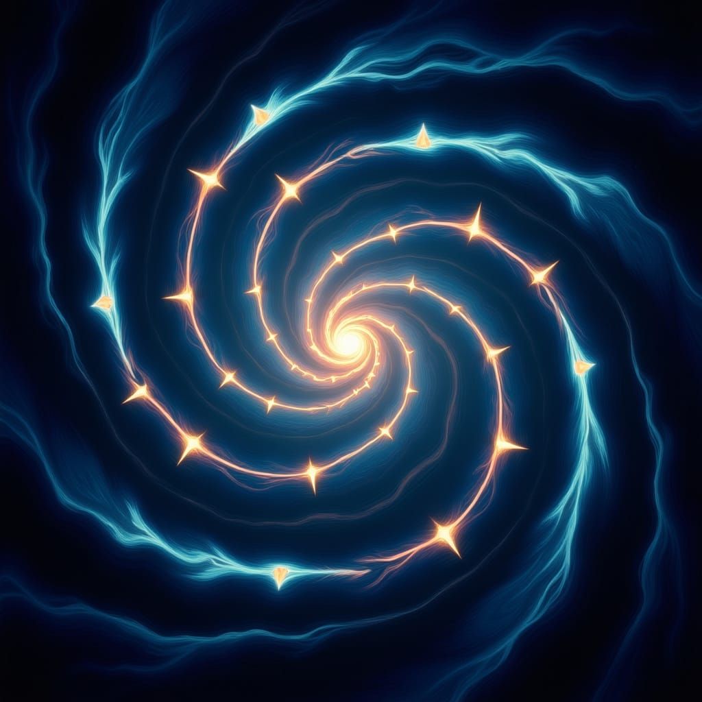 Shimmering Light Vortex Morphing Through Abstract Forms