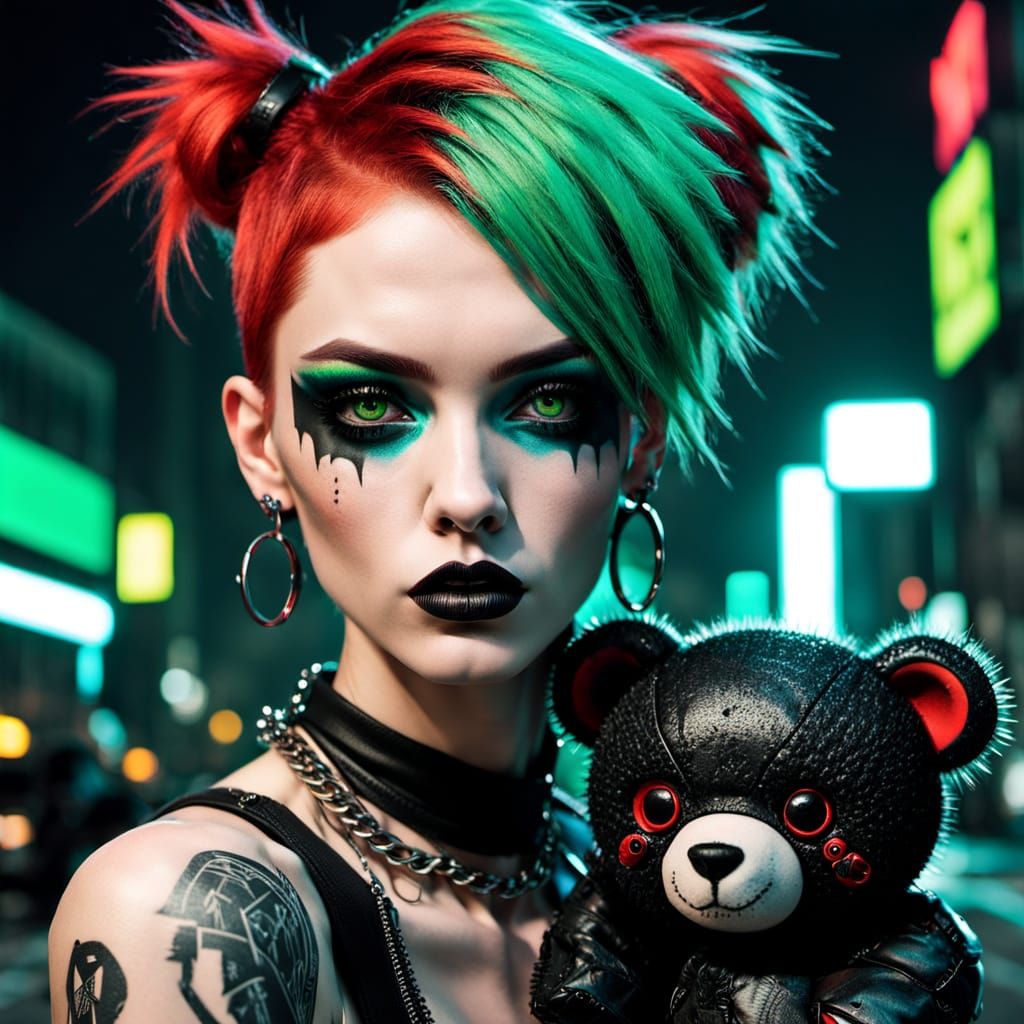 Gothic Punk Anime Girl with Edgy Style and Neon Accents