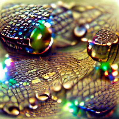 Macro Dewdrops on Snakeskin with Iridescent Light