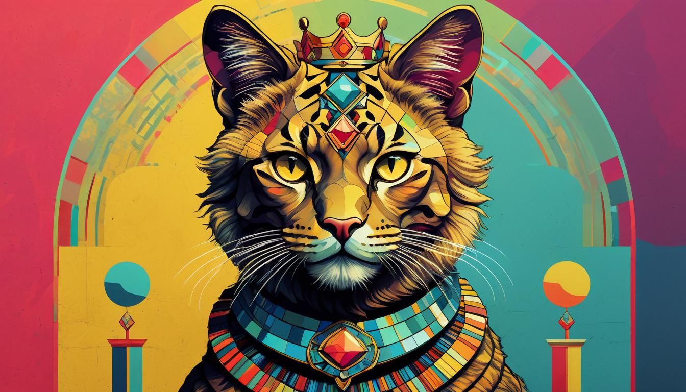 Regal Feline Pop Art in Geometric Bauhaus Style