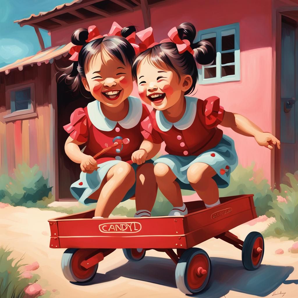 Girl with Red Bows in Candy Art Style