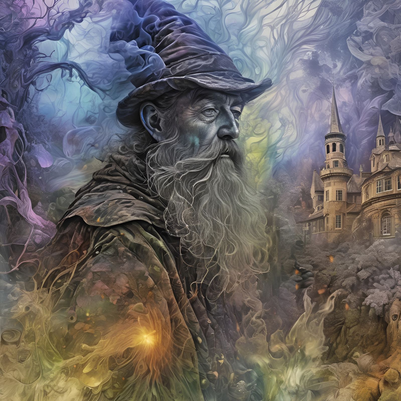 Mystical Underground Wizard Portrait in Surreal Style