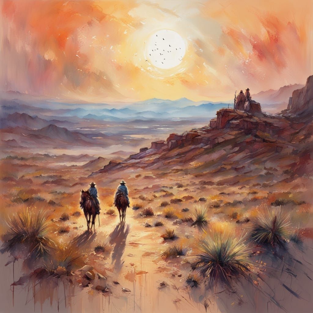 Desert Caravan Under Moonlit Sky: Impressionistic Gouache