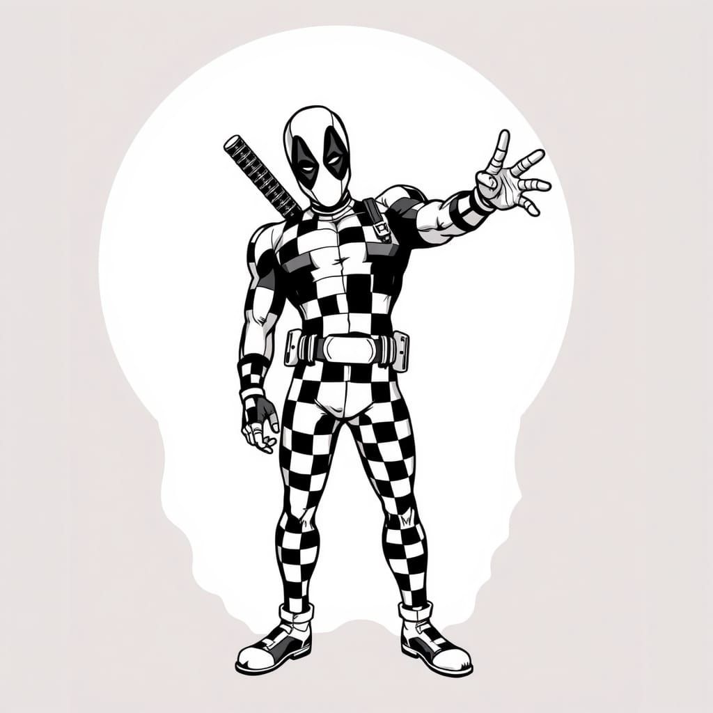 Chequered Deadpool Mime in Comic Style