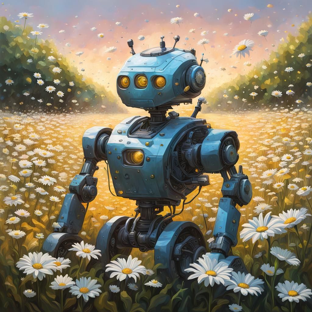 Hyperrealistic Robotic Daisy Field Concept Art