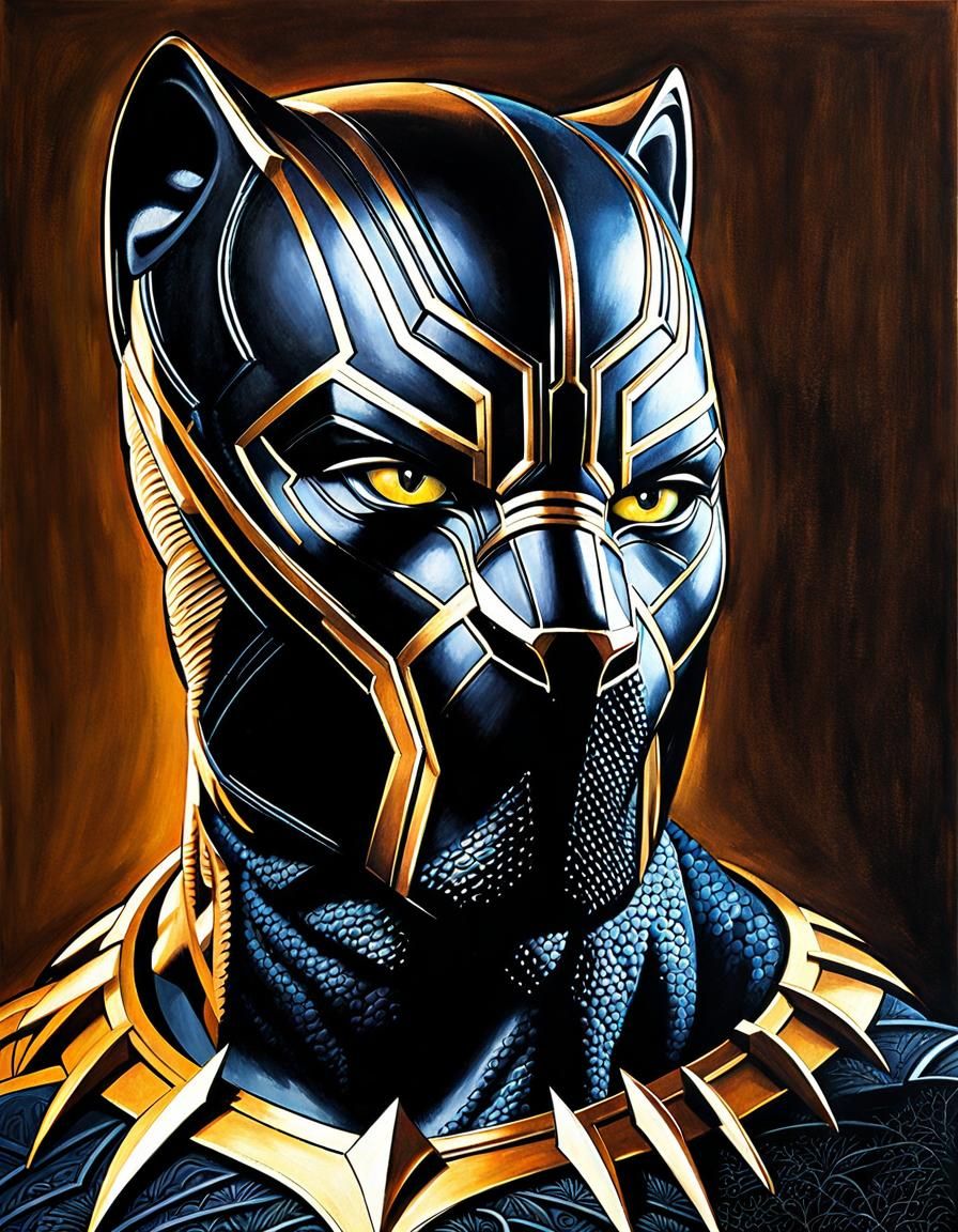 Black Panther Character Portrait in Comic Book Style