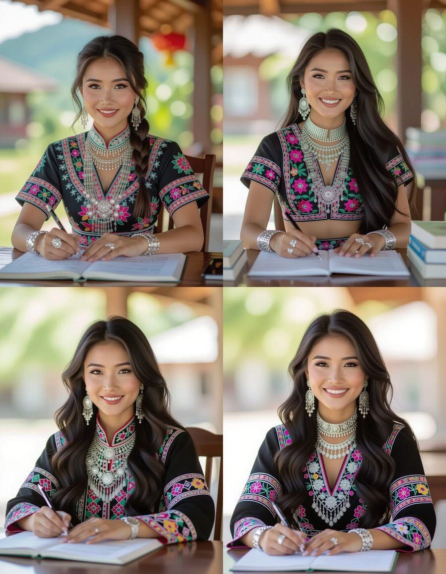 Hyperrealistic Portrait of a Hmong Woman Studying Science