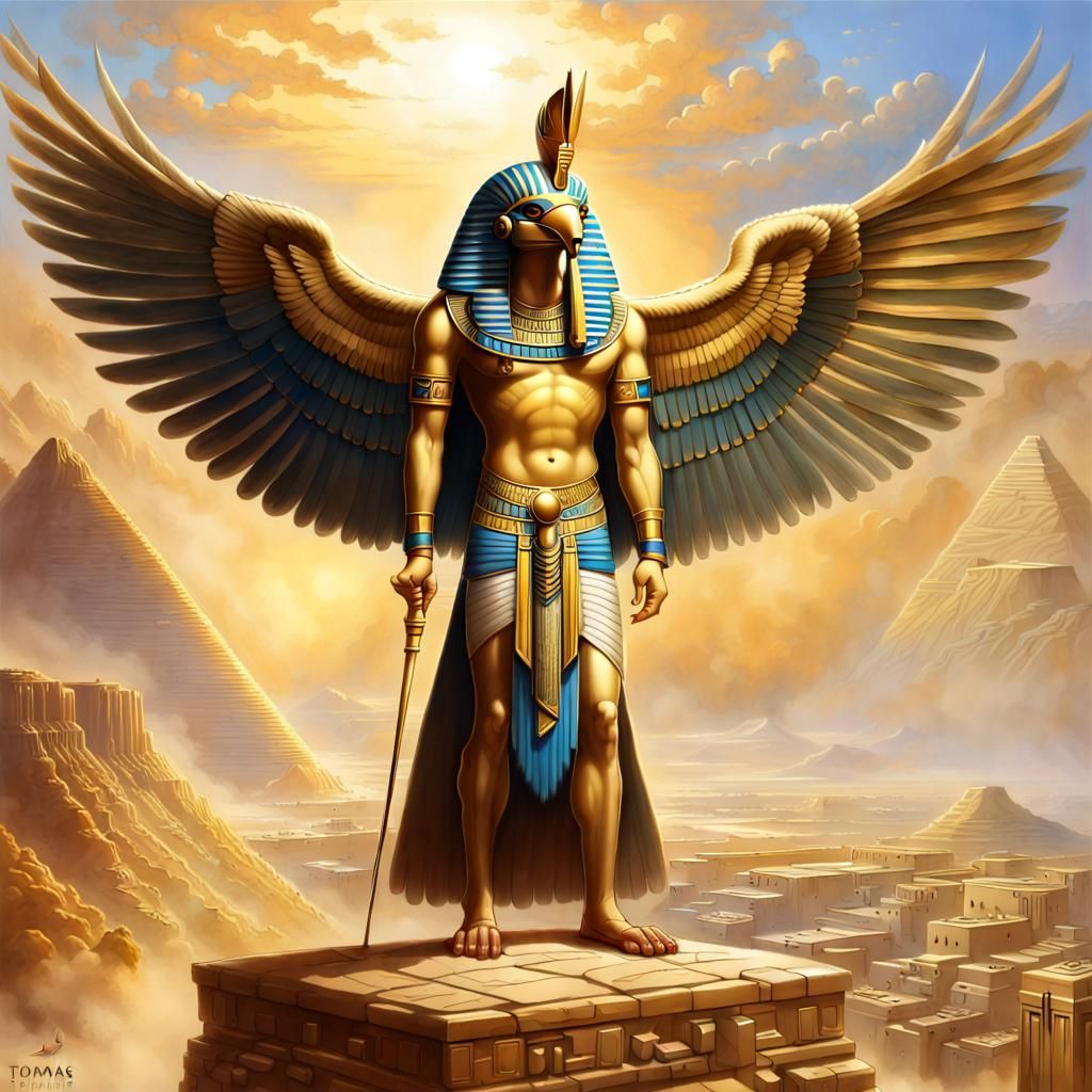 Horus in Golden Armor by Great Pyramid