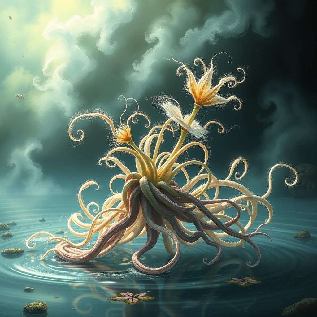 Mystical Aquatic Plant in Dreamy Watercolor Style