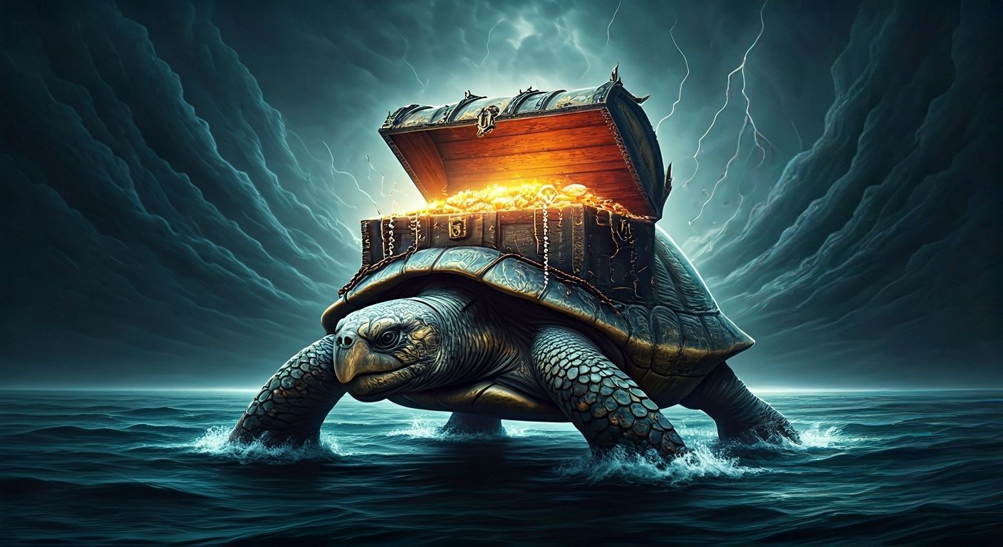 Giant Treasure Turtle Emerges From Stormy Seas