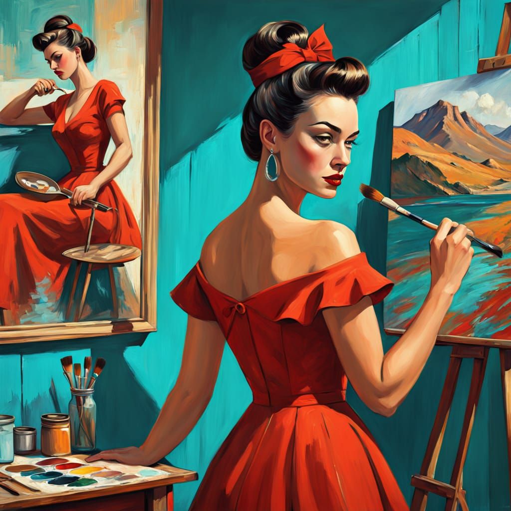 Fauvist Pin-Up Art Masterpiece in Vibrant Oil Colors