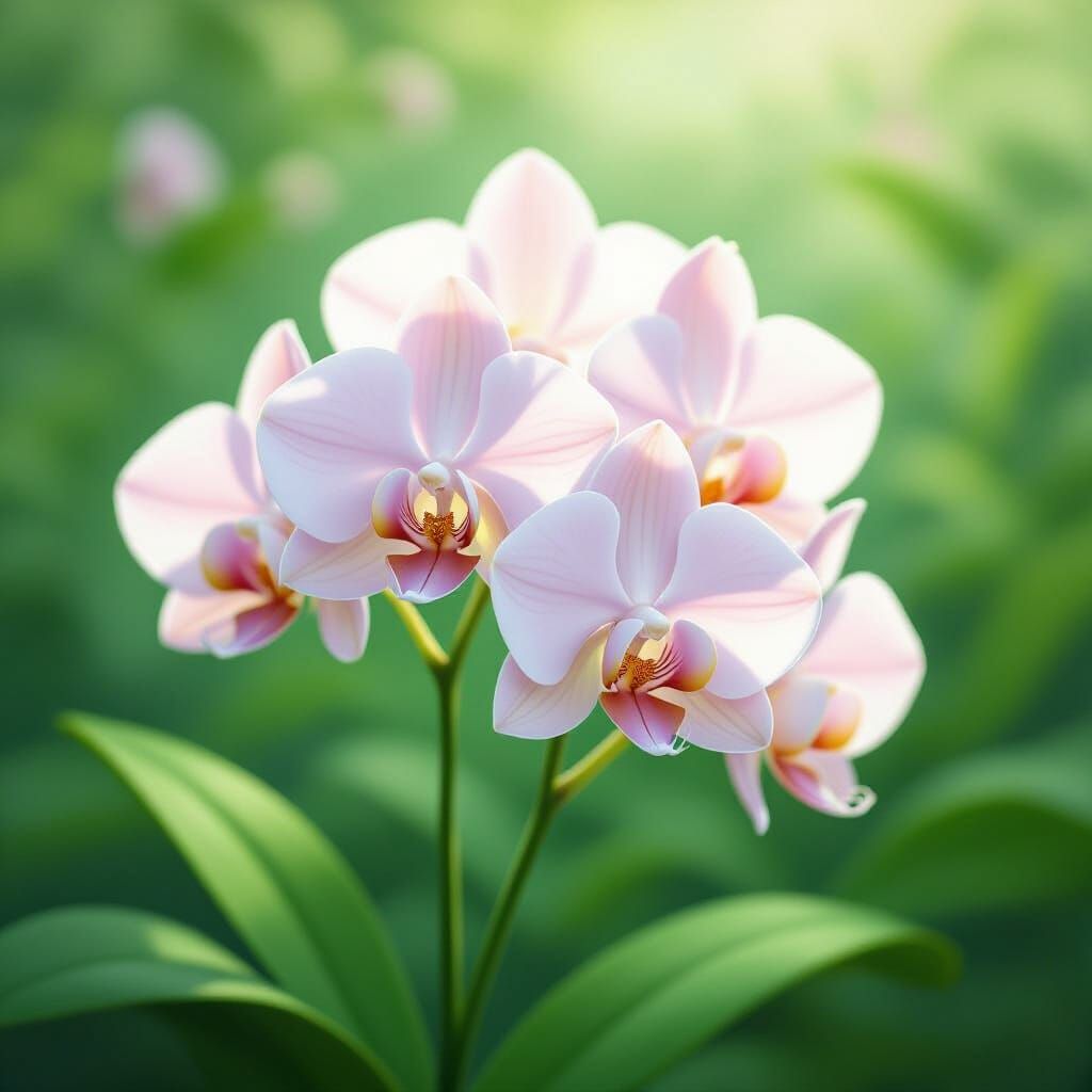 Delicate Orchid in Lush Garden, Ethereal Light