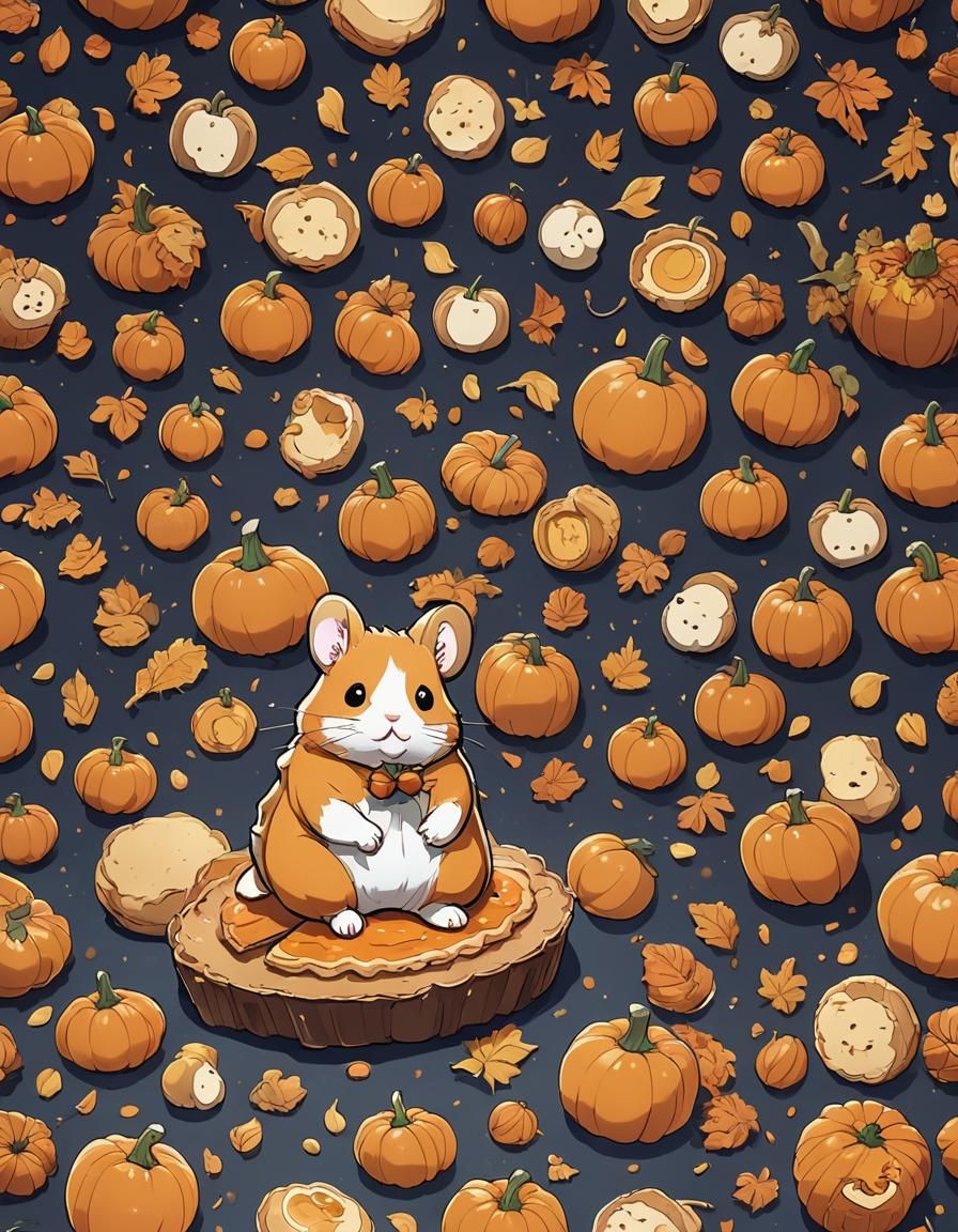 Anime Hamster in Pumpkin Pie, Cel-Shaded Style