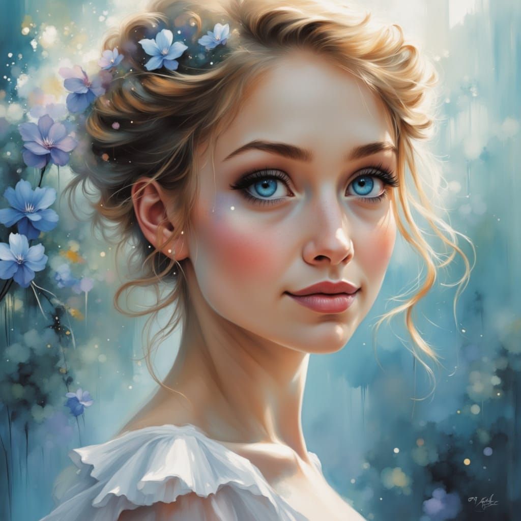 Ethereal Woman with Dreamy Smile in Fantasy Style