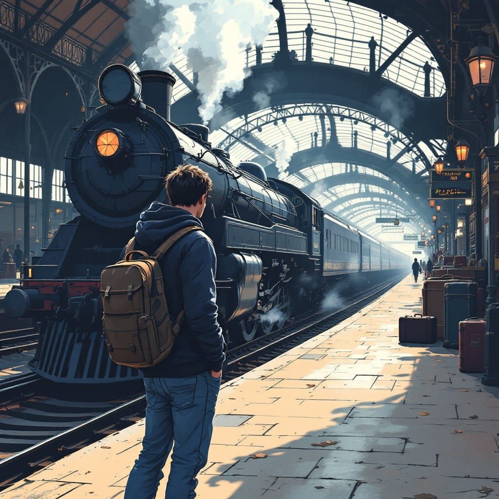 Comic Book Art of Person Waiting at Bustling Station