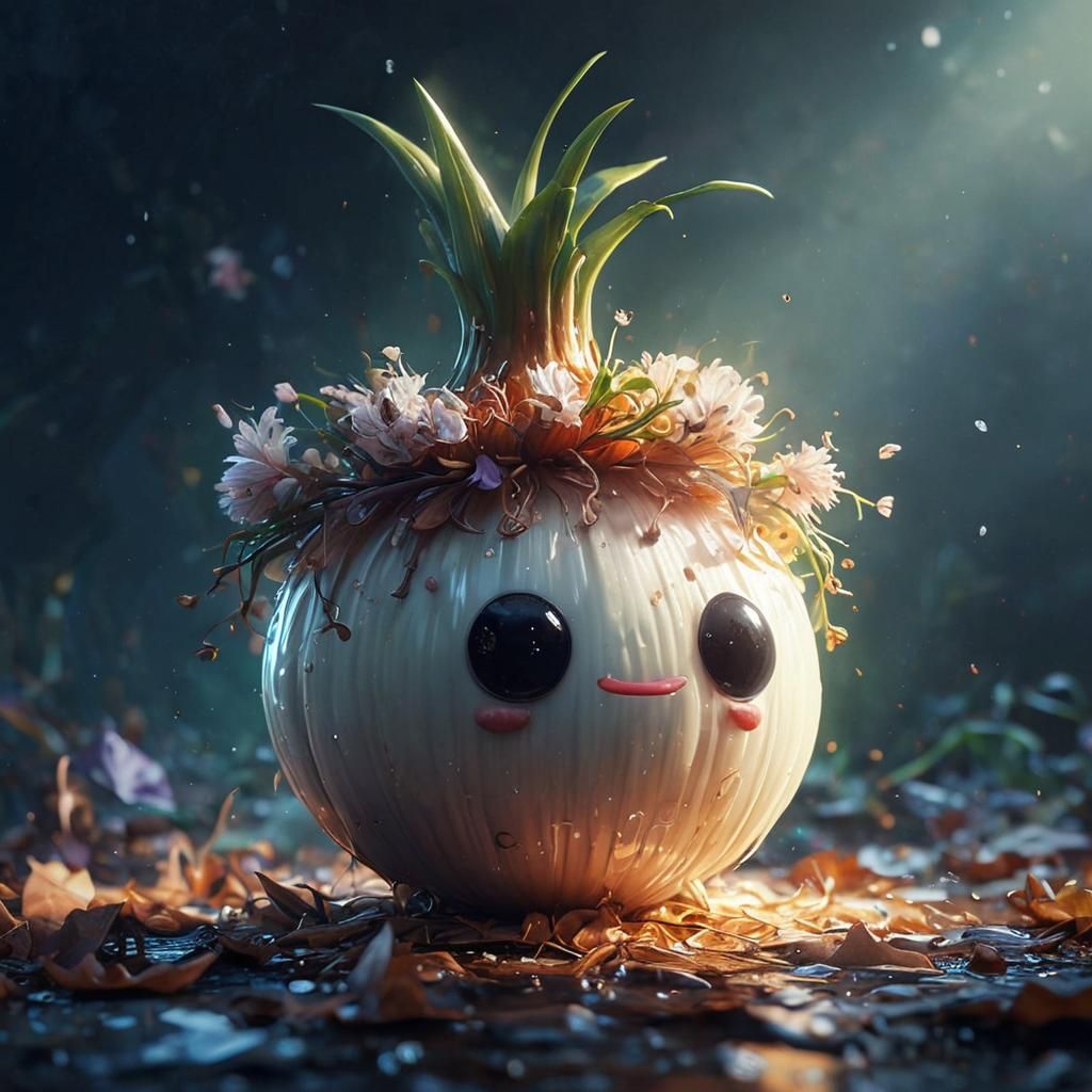 Cute Onion Character in Hyperdetailed Fantasy Art