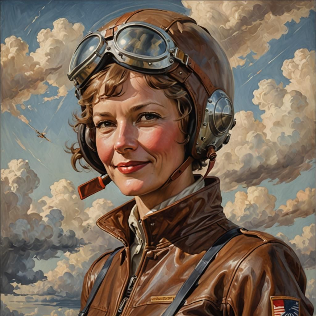 Amelia Earhart in Streamline Moderne Painting
