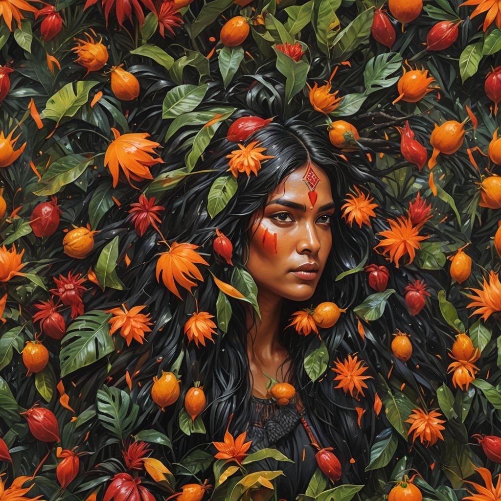 Amazonian Indigenous Woman in Tropical Setting