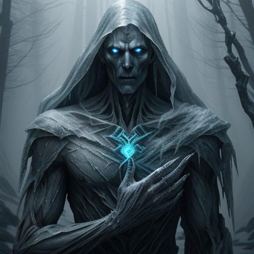 Ethereal Frost Wraith Drifting Through Frozen Forest