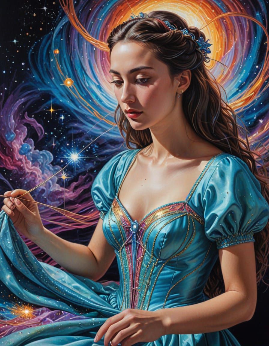 Celestial Seamstress Weaving Gowns of Nebulae and Starlight