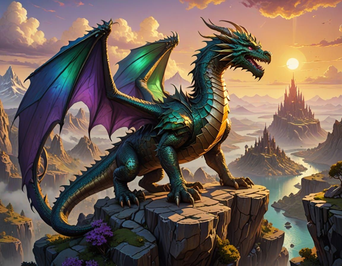Majestic Fantasy Dragon in Splendid Iridescent Armor