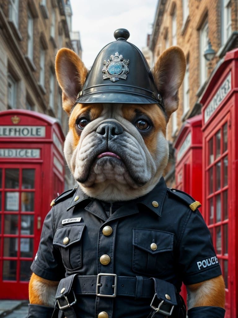 British Bulldog Police Officer in Classic British Street Sce...