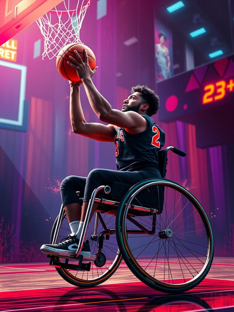 Wheelchair Basketball Player in Hyperrealistic Splash Art