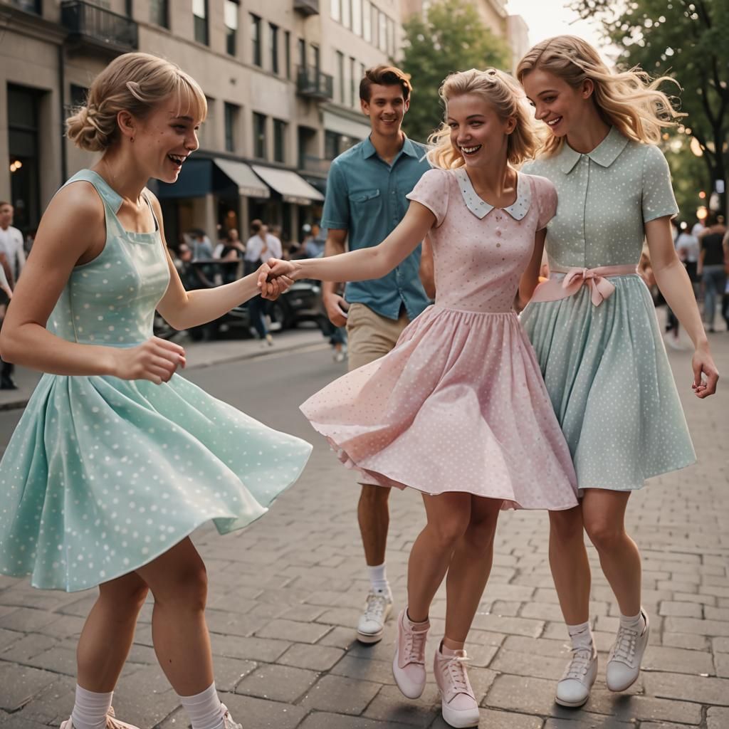 Playful Skirt Lift in Pastel Colors: Cinematic Scene